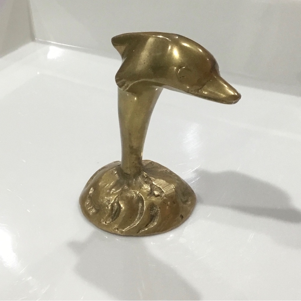 Vintage Small Brass Dolphin Figurine Paperweight 2.75 Inch Tall